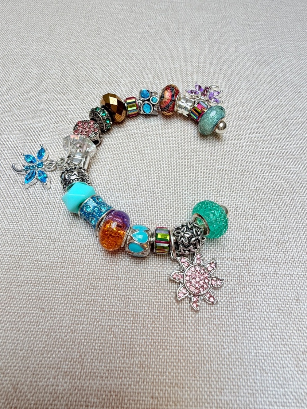 Beaded Pandora Style Charm Bracelet NOT Sterling Silver - Picture 2 of 10